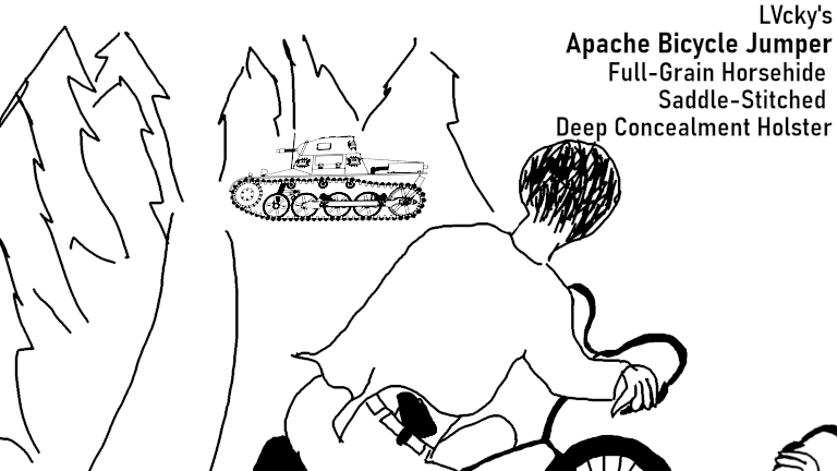 This picture shows how the Bicycle Jumper was worn. This design has been modified for apendix carry for my design.