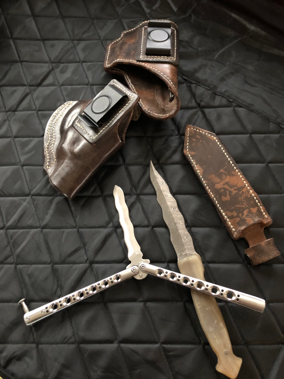 Double Lined Smooth Out and Ruger SP101 Horsehide Holsters Knife Sheath