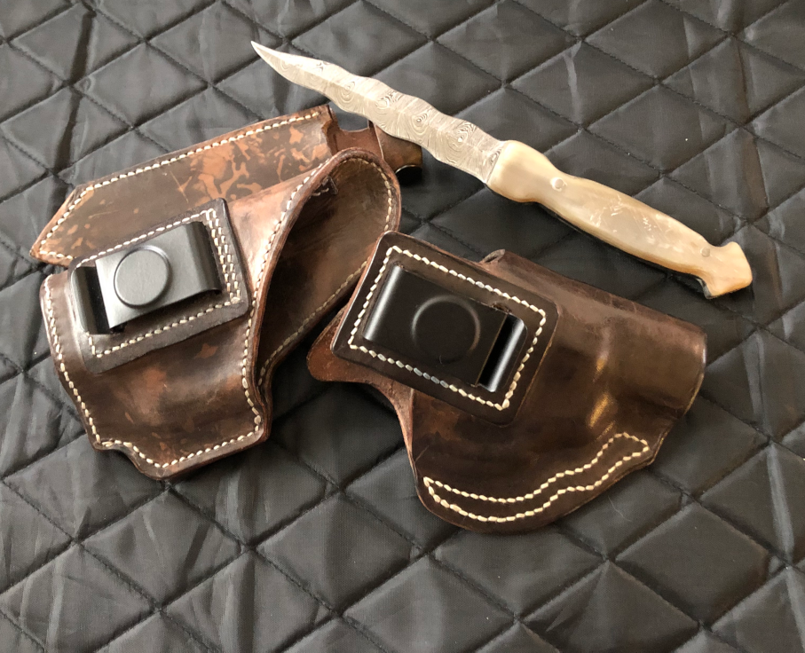 Double Lined Smooth Out and Ruger SP101 Horsehide Holsters and Knife Sheath